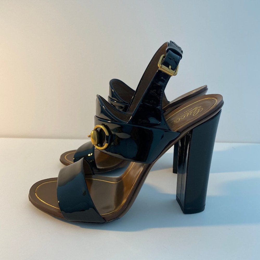 GUCCI – HORSEBIT SANDALS – BLACK PATENT – SIZE 36